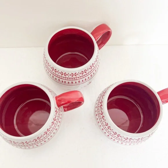 Hearth & Hand with Magnolia Nordic Christmas Fair Isle Stoneware Mug Set of 3 - Picture 4 of 4